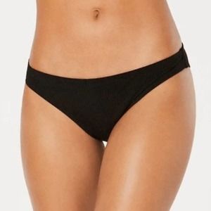 Hula Honey Women's Black Shimmer Rib Cheeky Hipster Bikini Bottoms sz Jr’s XS
